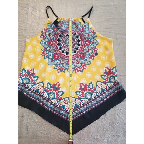 BCX V-Hem Scarf Tank Small Yellow Multi Printed Allover Mandala Sleeveless - Picture 14 of 14